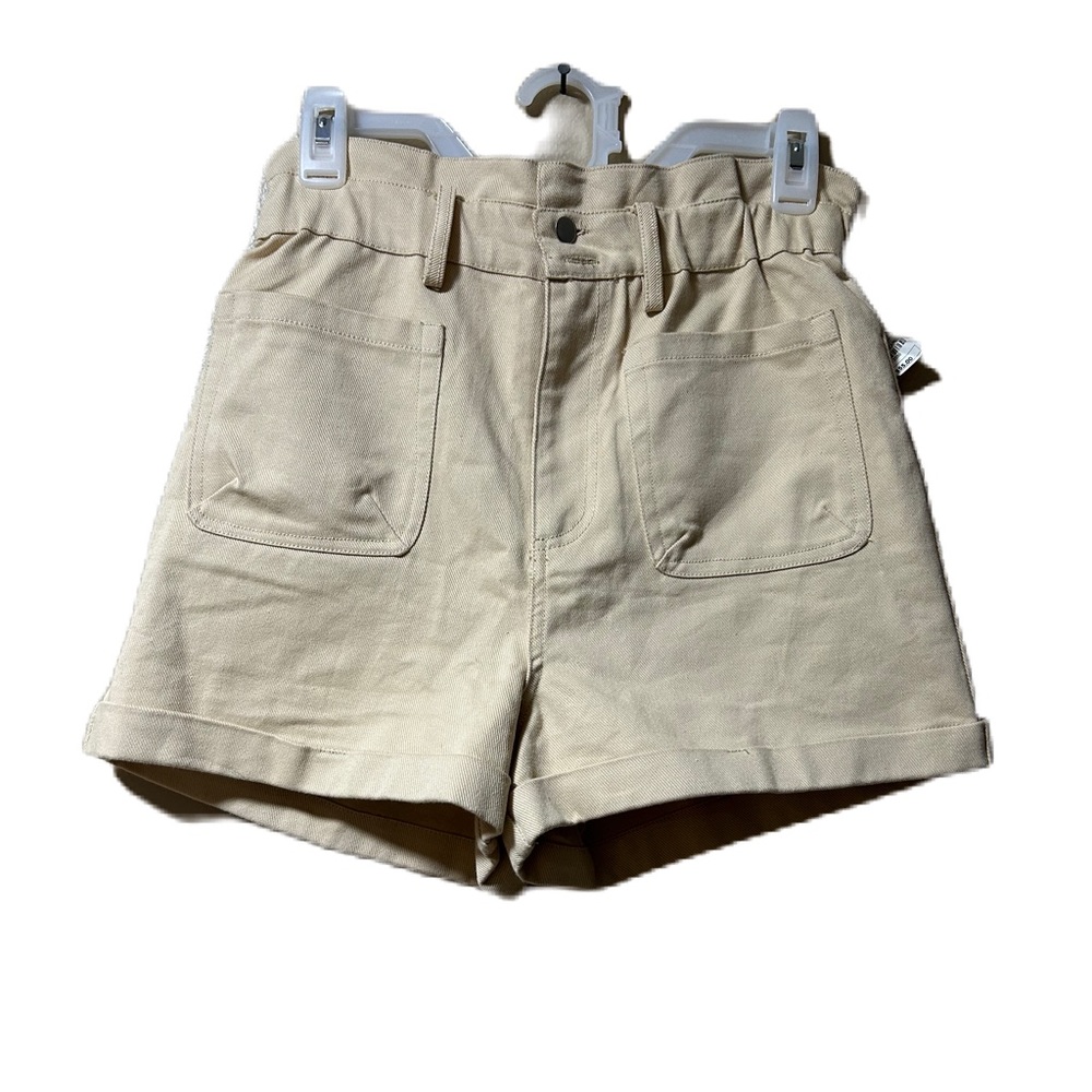 Very J Shorts Small Paper Bag High Waist Square Pockets Neutral Contemporary NWT